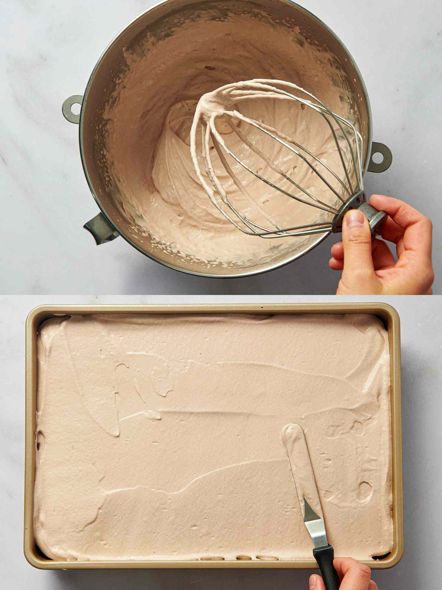 Two image collage of creating icing