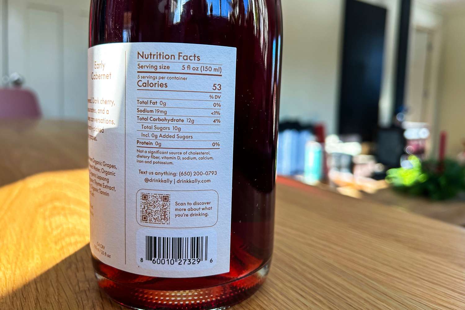 A bottle of Kally nonalcoholic red wine