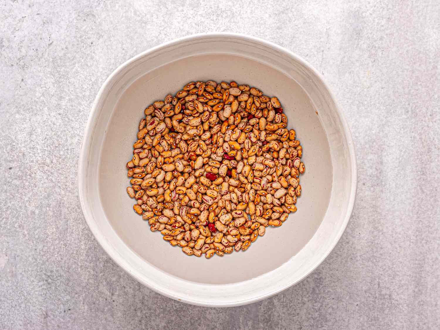 A bowl containing dry cranberry beans