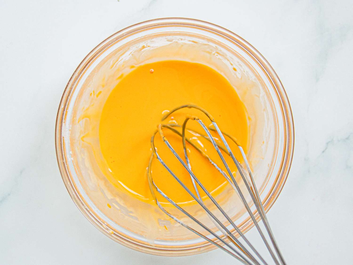 Overhead view of microwaved custard powder