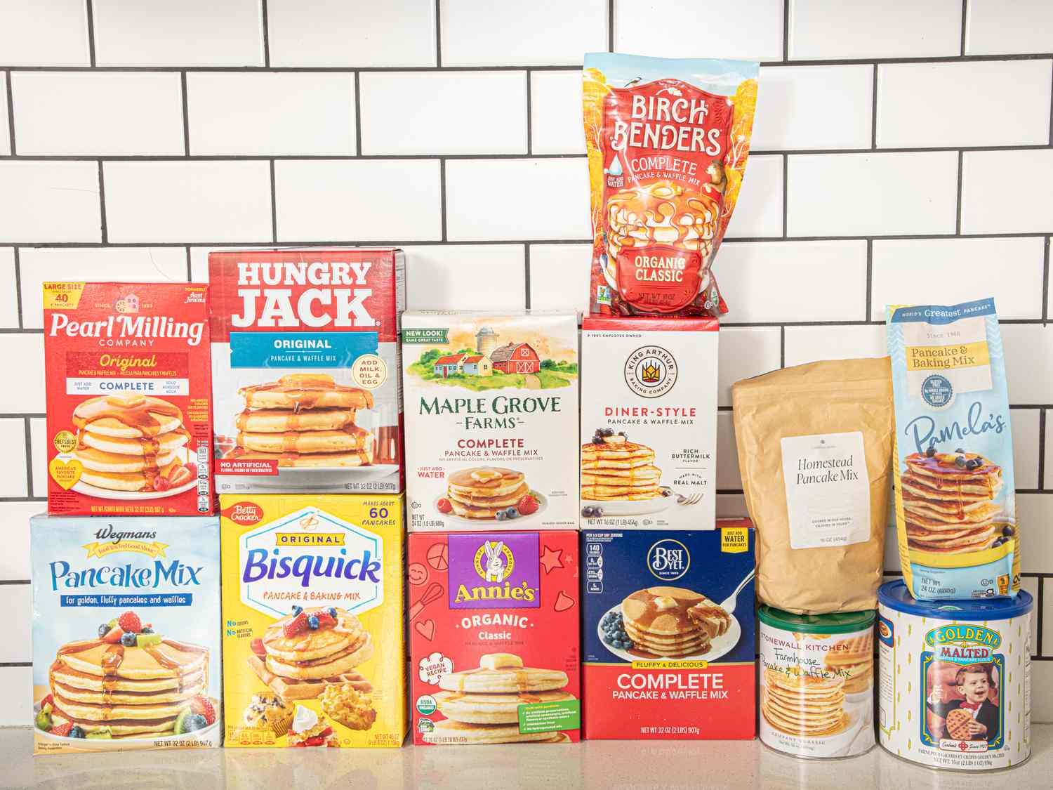 Overhead view of pancake mixes