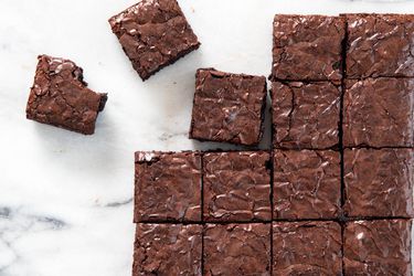 Overhead view of a batch of brownies