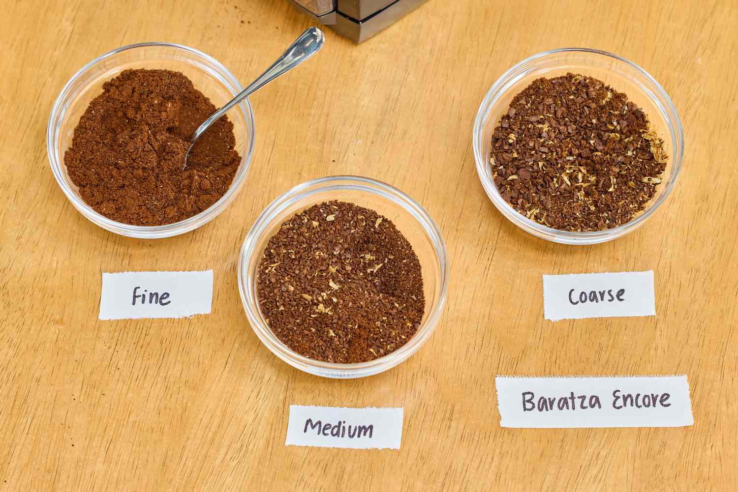 The different grind settings of the Baratza Encore Conical Burr Coffee Grinder