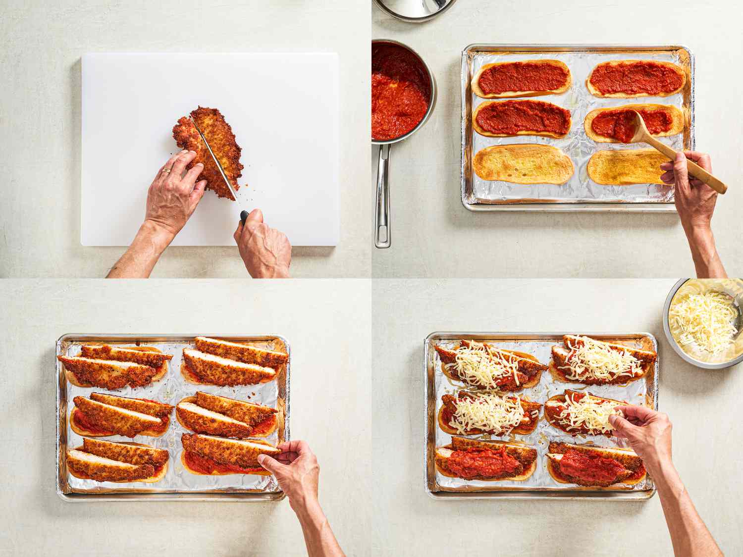 Four image collage of assembling sandwich