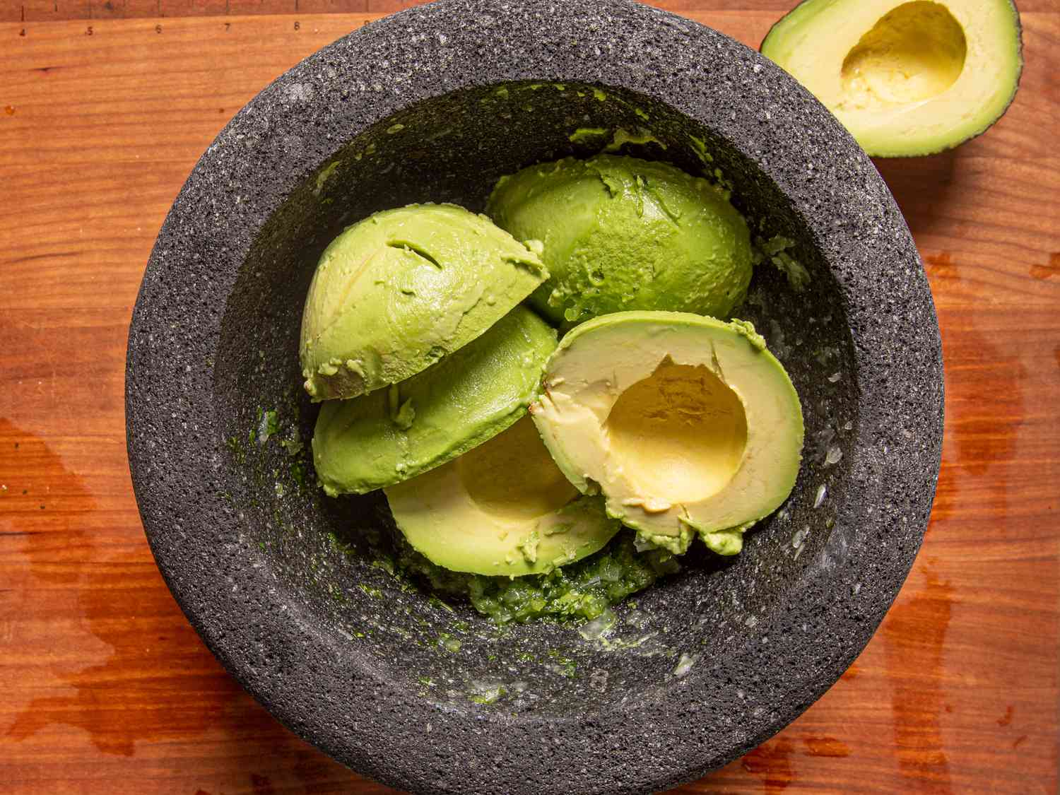 Avocados in a molcajete