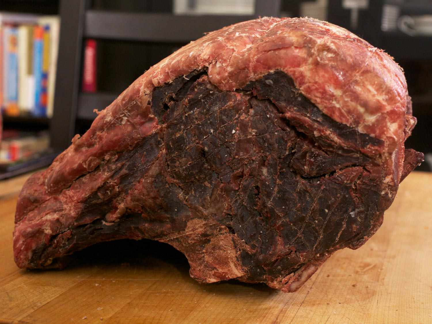 Dry-aged meat will have a thick, dried crust on it that must be trimmed before cooking.