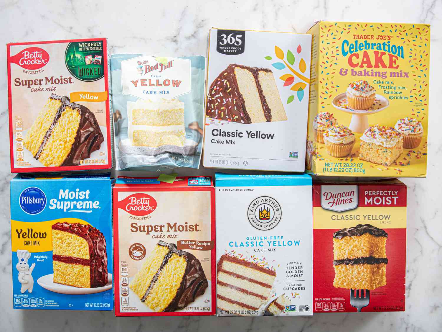 Overhead view of yellow cake mix taste test