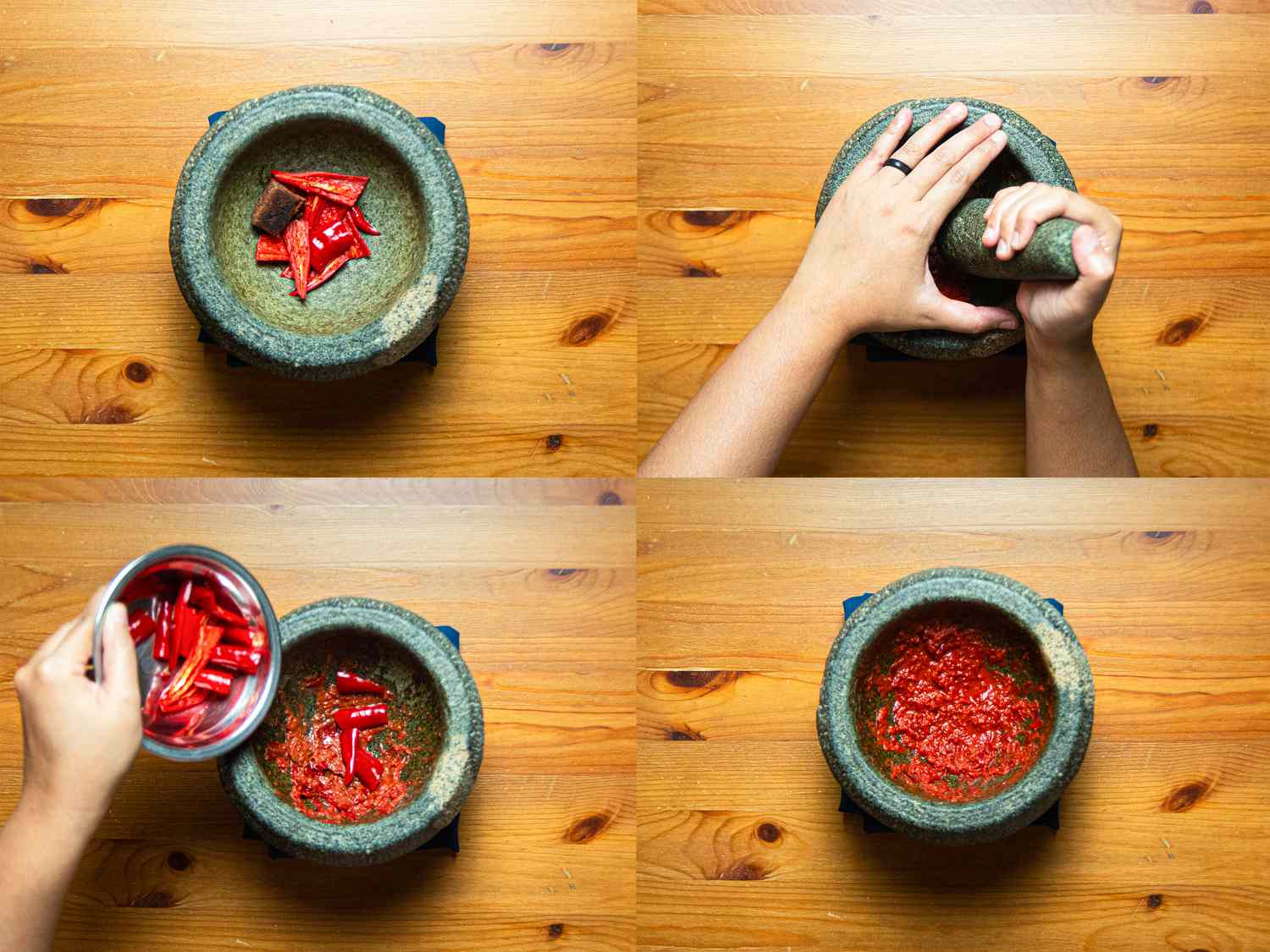 Four image collage of pounding belcan and peppers today