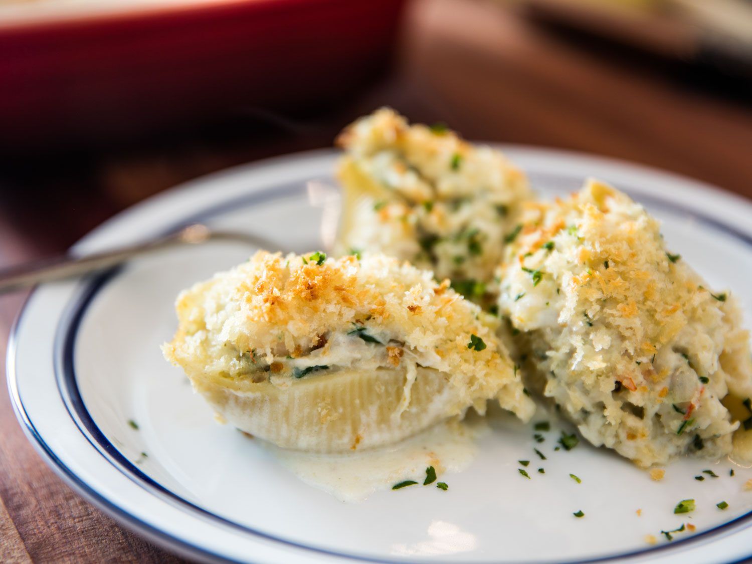Seafood-stuffed shells.