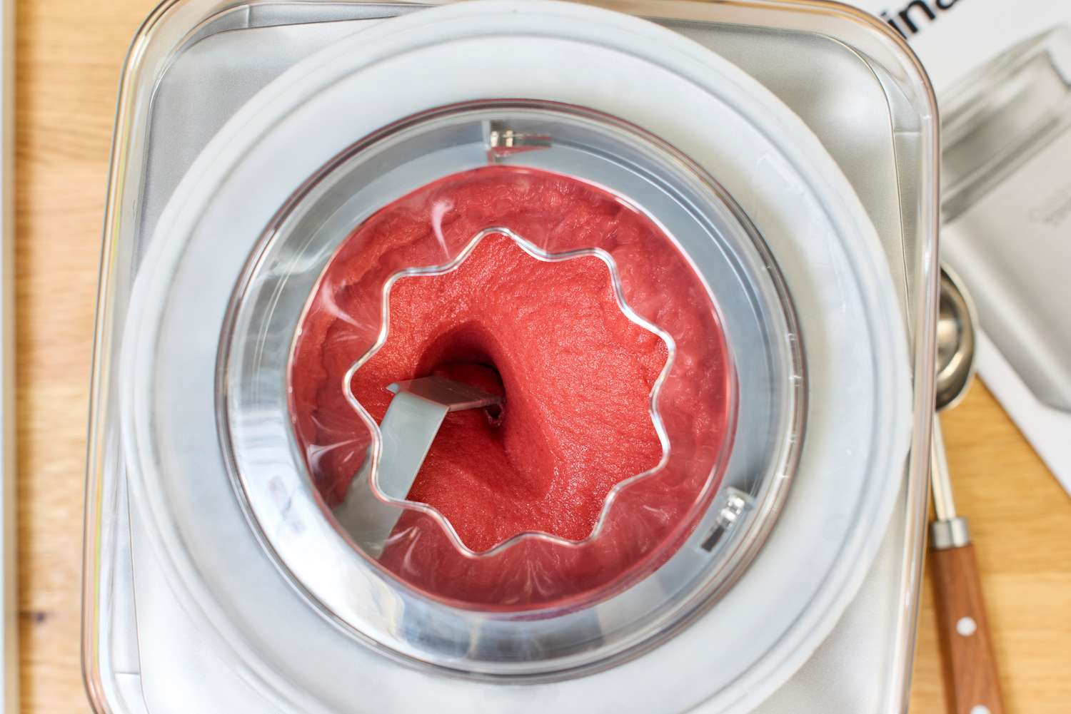 An overhead view of the Cuisinart Pure Indulgence 2 Quart Frozen Yogurt-Sorbet & Ice Cream Maker ICE-30BCP1