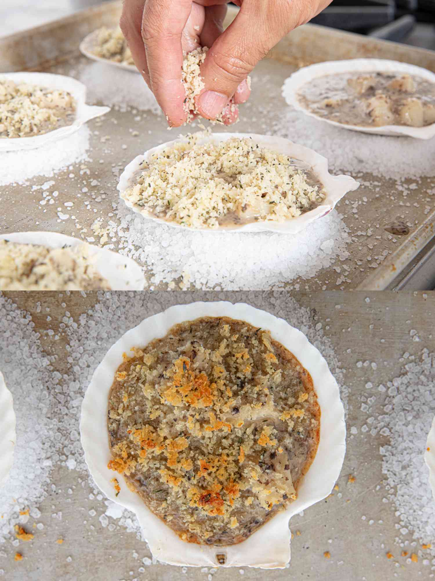 Overhead view of finishing scallops