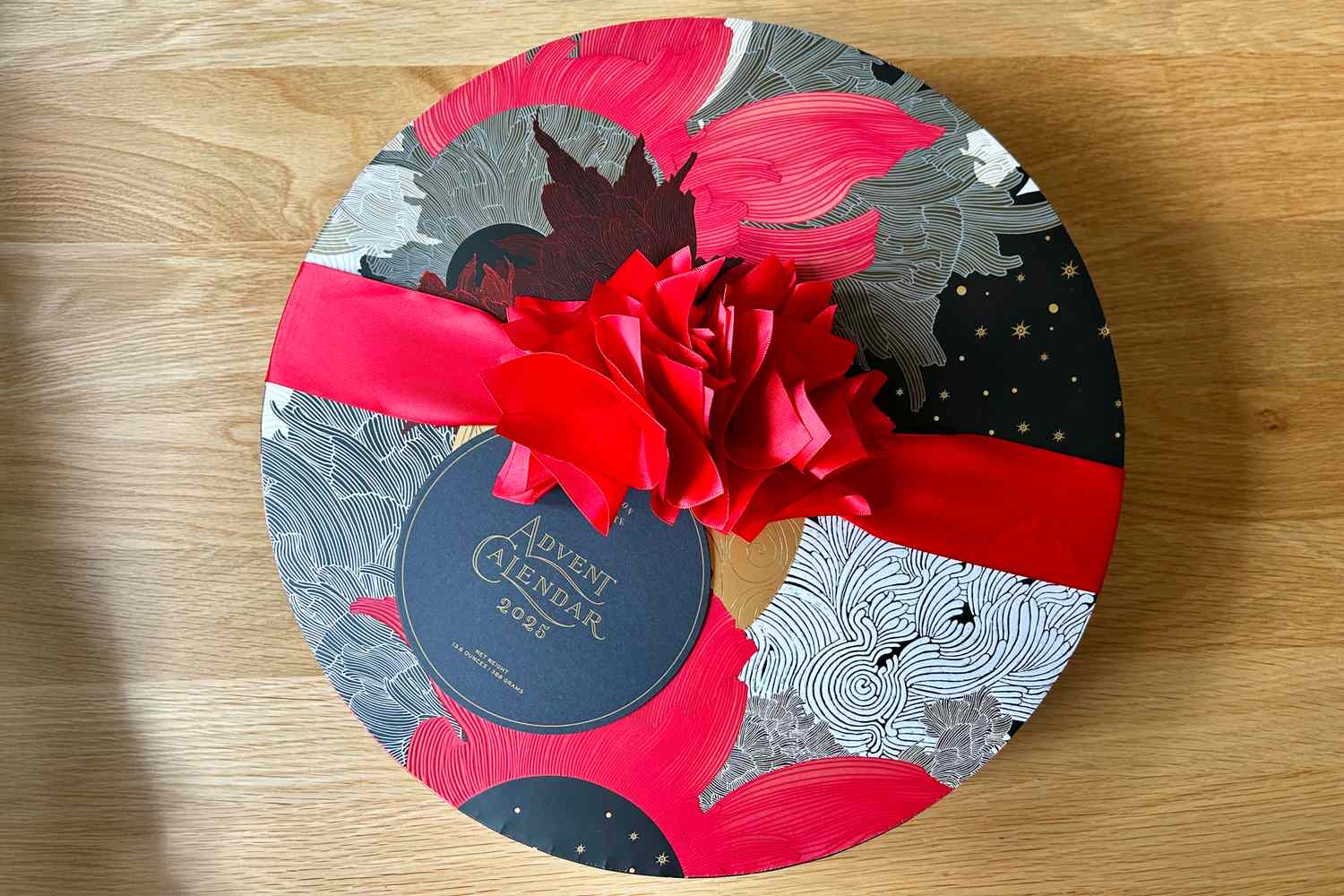 The Dandelion Chocolate Advent calendar, wrapped with a bow