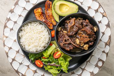 Overhead view of Oxtail on a platter