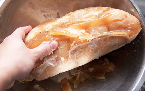 sous-vide pork belly in vacuum-sealed bag