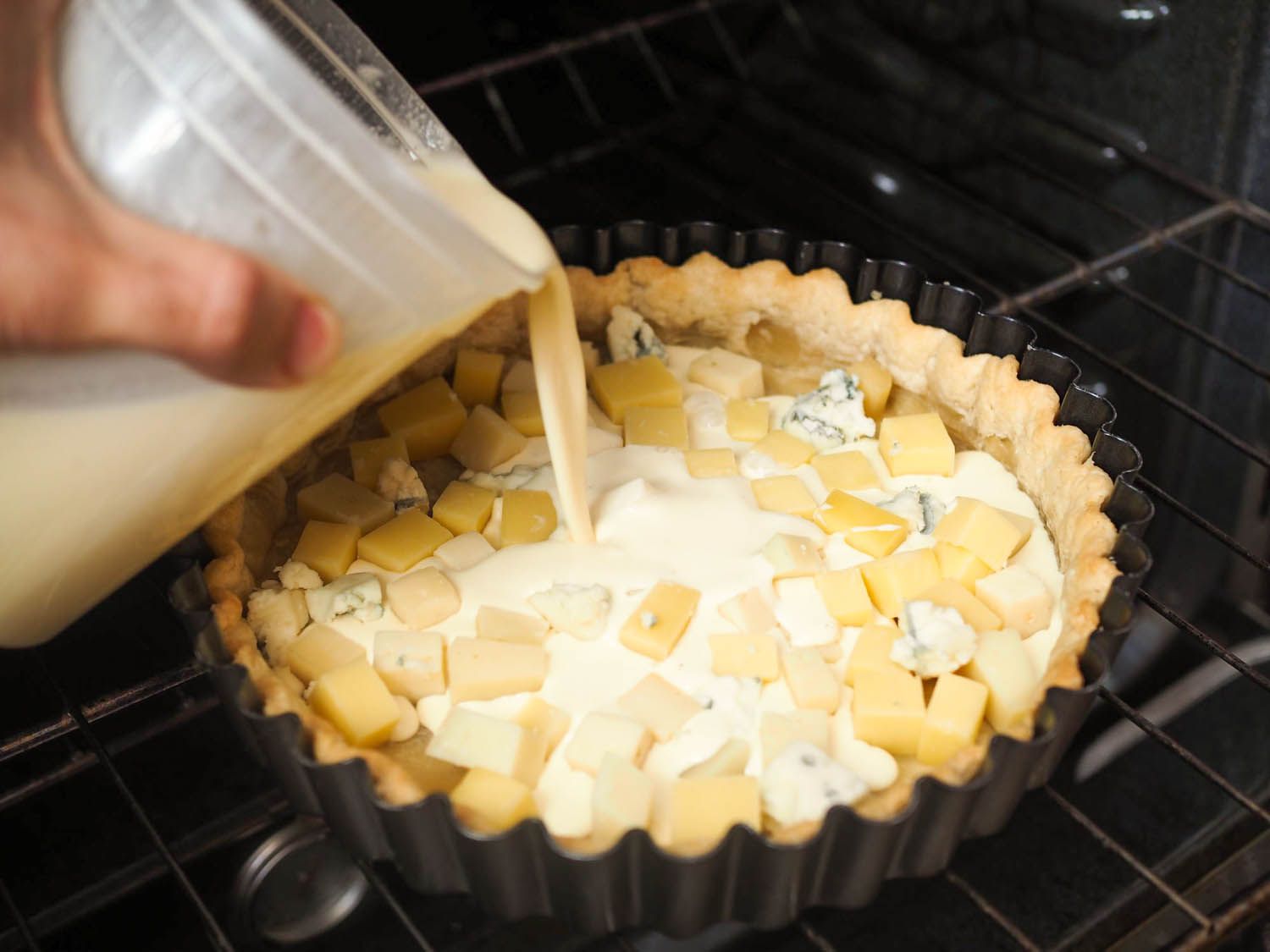 Quiche made from cheese scraps