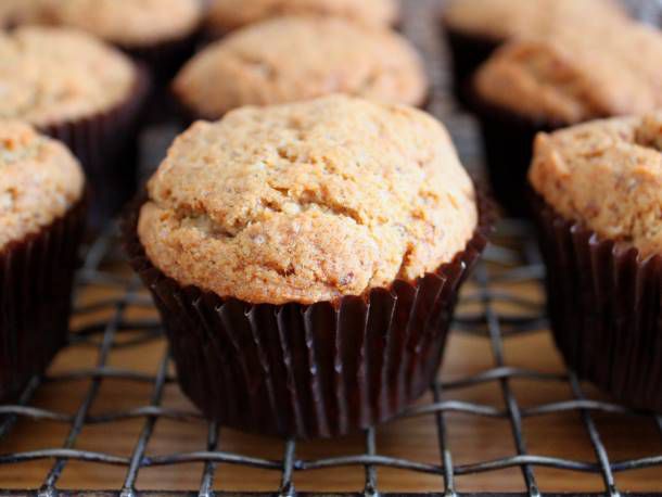 Closeup of gluten-free vegan banana bread muffins.
