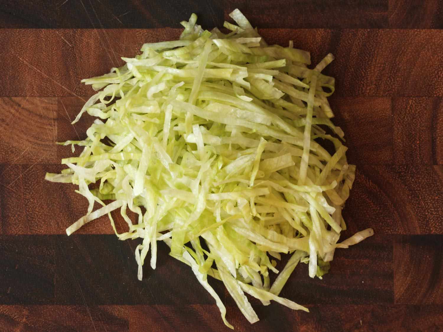 A pile of shredded lettuce.