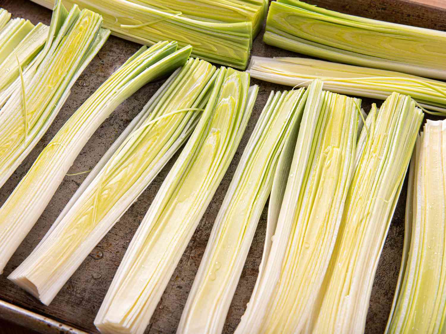 Overhead view of leeks