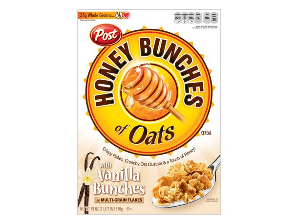 Vanilla-flavored Honey Bunches of Oats box cover.