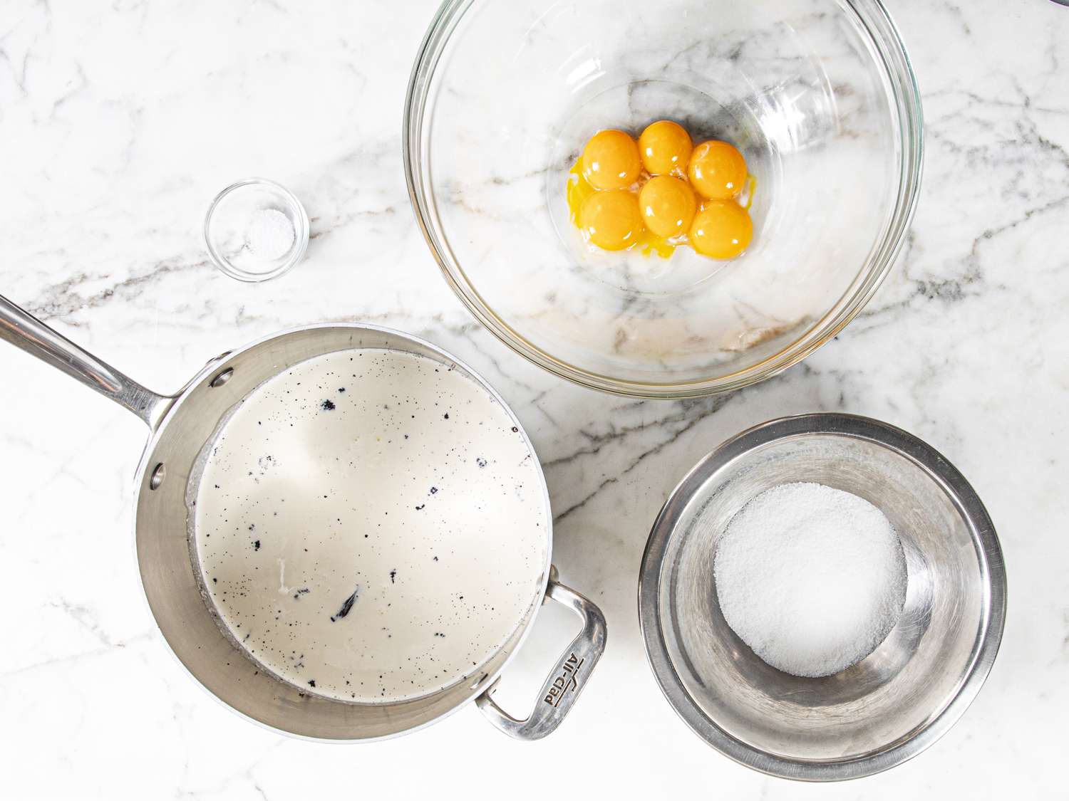 Overhead view of ingredients for custard