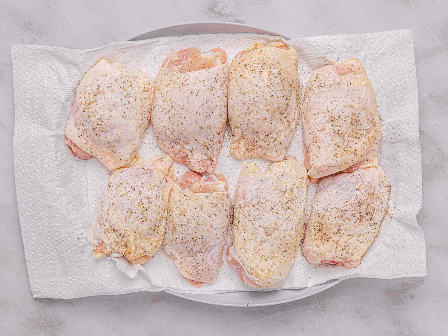 Overhead view of chicken on a plate