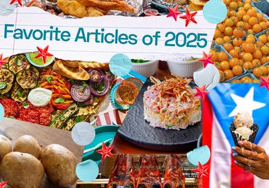 A collage of various foods including vegetables potatoes a layered dish skewers and a hand holding an ice cream