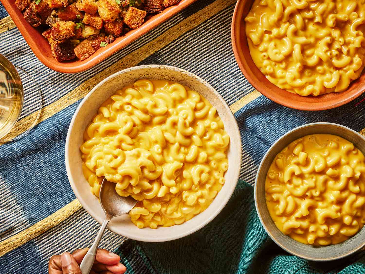 Overhead view of mac and cheese