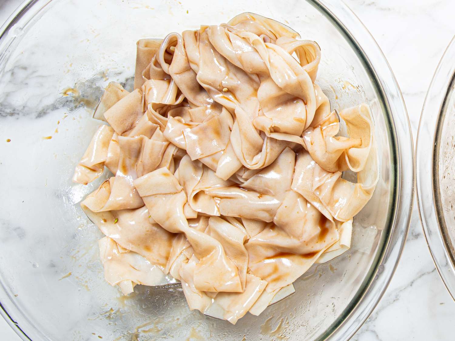 Overhead view of fresh cut noodles