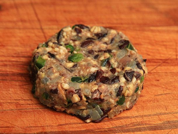Black bean burger patty with chopped cashews