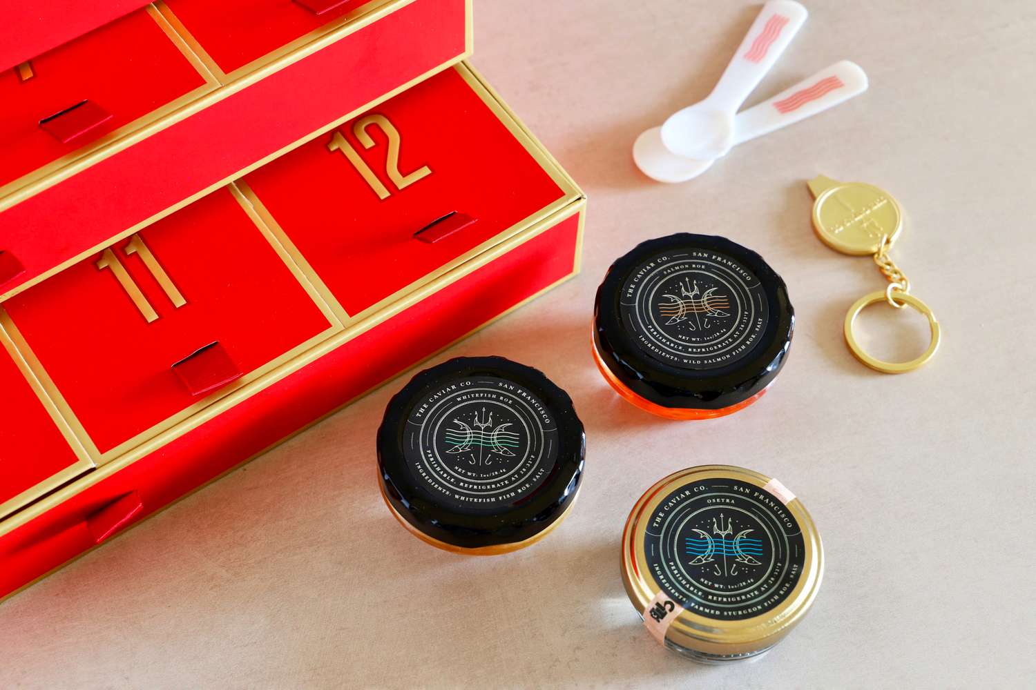 Three jars of roe and sturgeon caviar from the Caviar Co 12 Days of Caviar Advent calendar