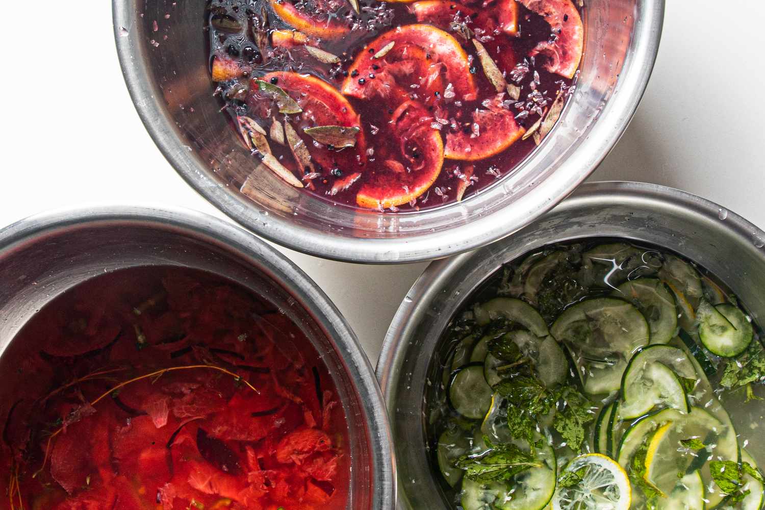 Overhead view of three concentrates 