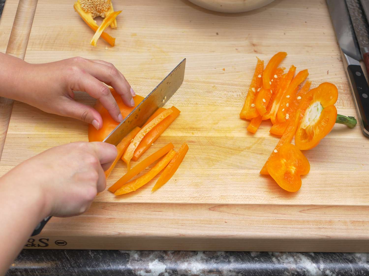 slicing up a bell pepper
