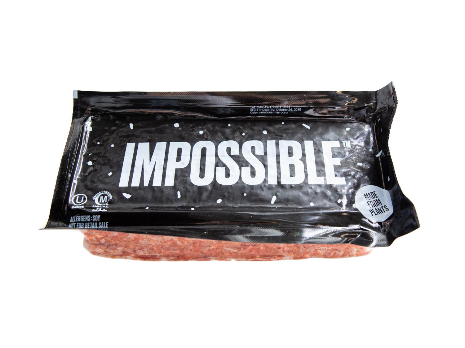 A 5-pound package of Impossible vegan ground 'meat.'