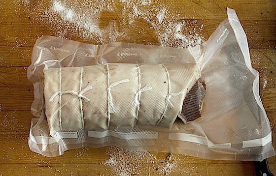 pork belly roll in vacuum-sealed bag
