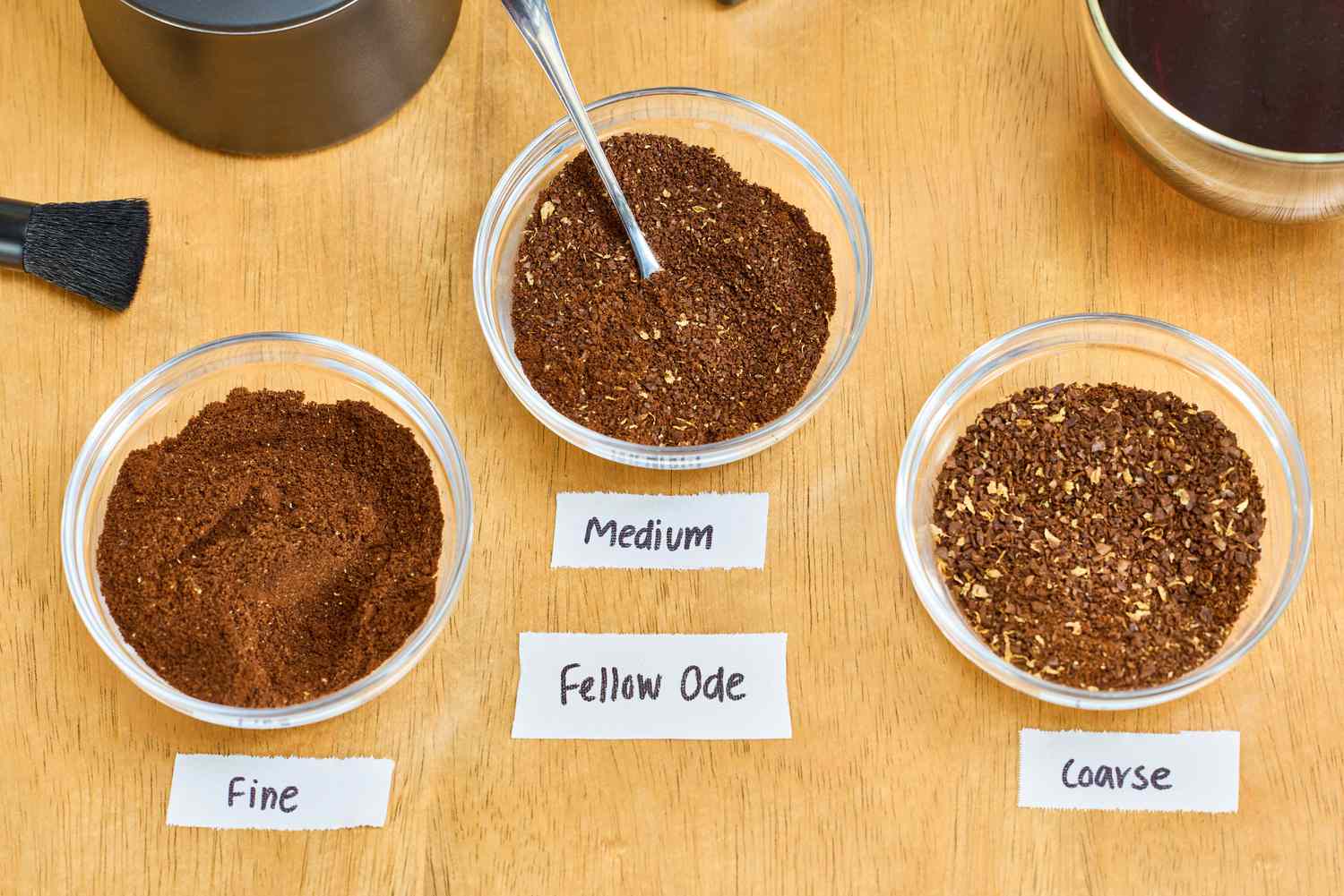 Coffee ground on three different settings in the Fellow Ode Gen 2 Coffee Grinder