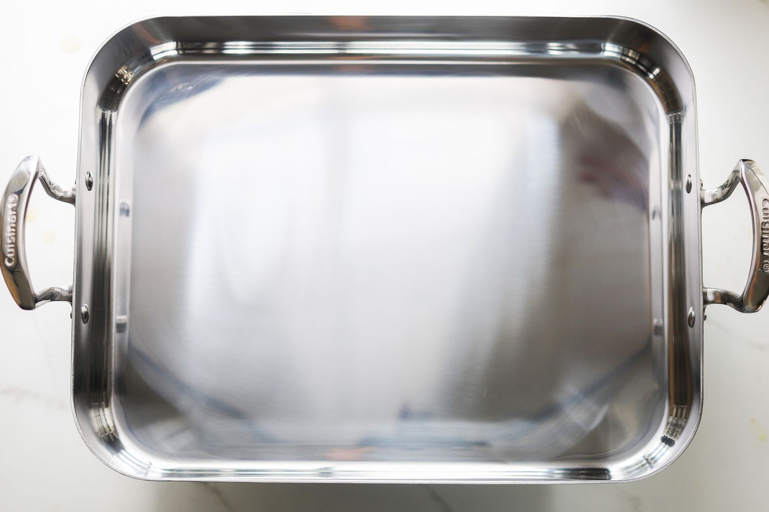 A stainless roasting pan.