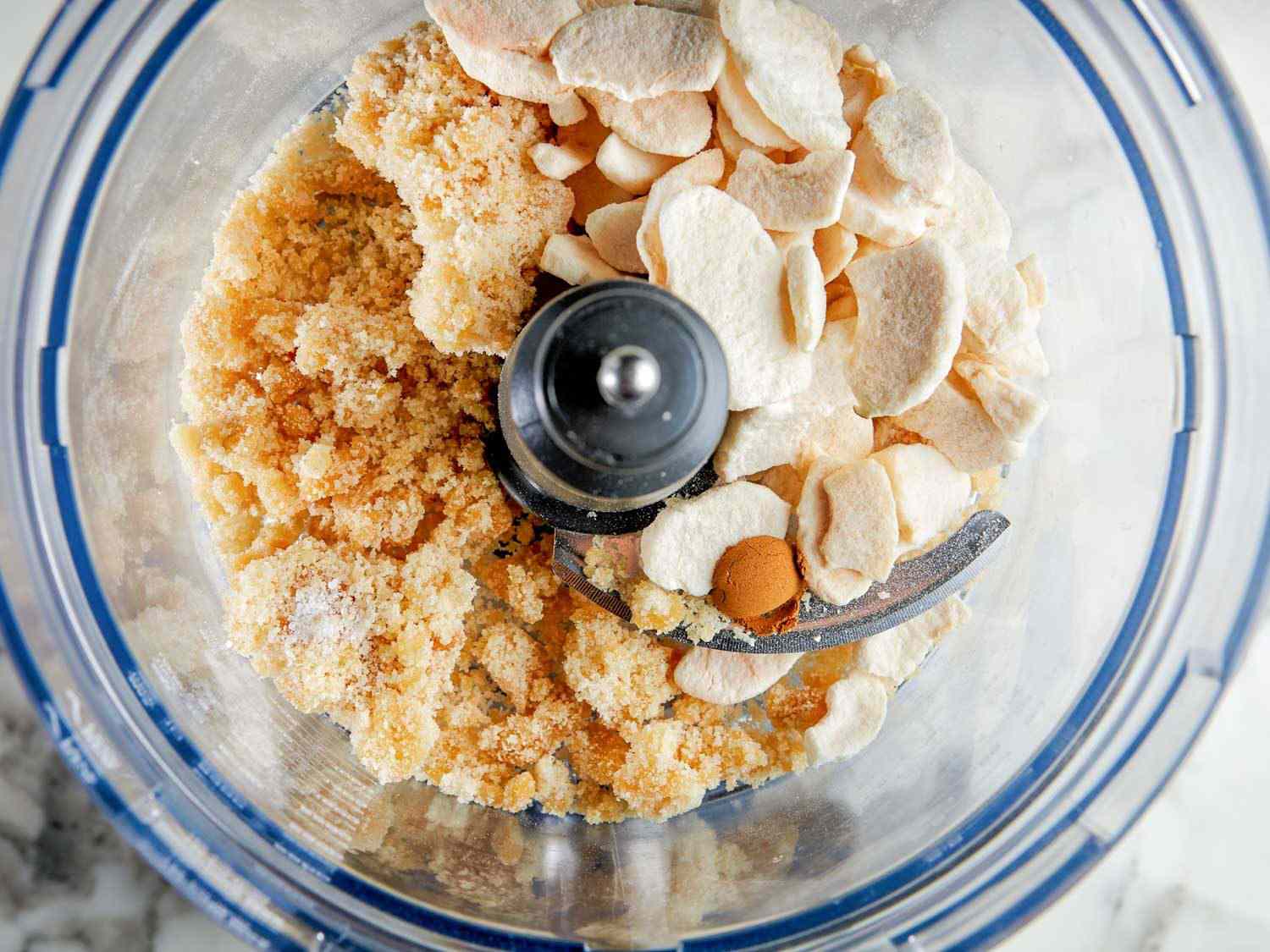 toasted sugar, freeze-dried apples, and spices in a food processor