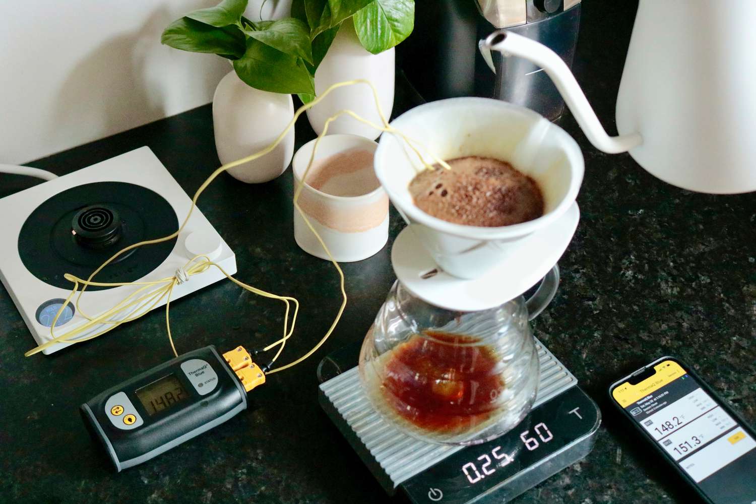 Pourover coffee in its bloom stage.