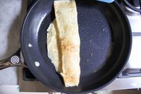 Food cooking in the Le Creuset Ceramic Nonstick Frying Pan