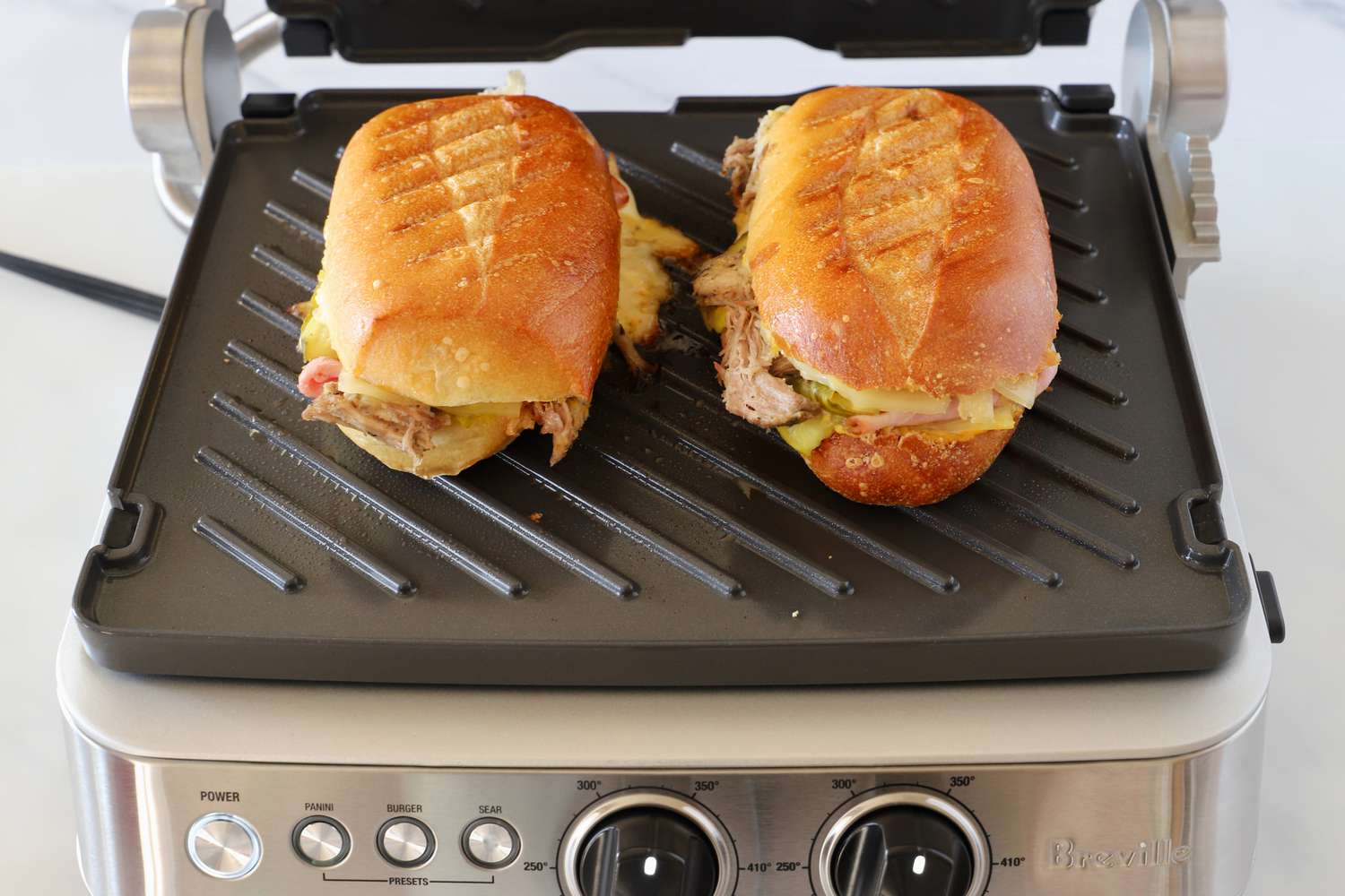 Two sandwiches on the Breville panini press.