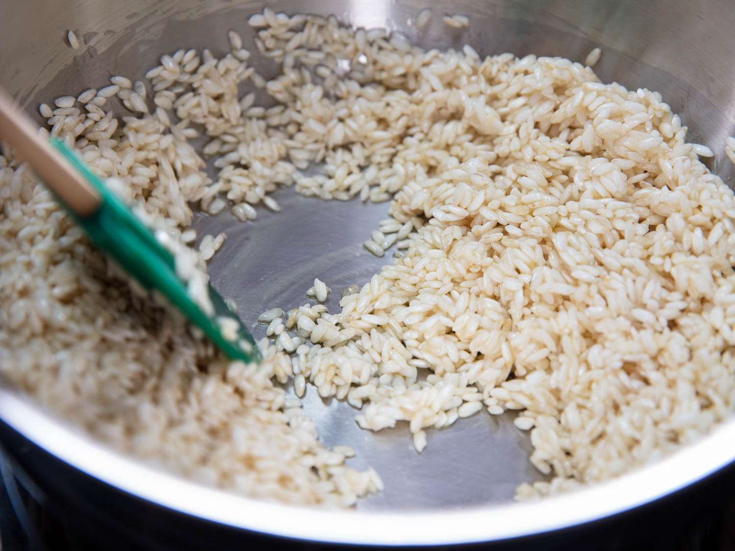Toasting arborio rice for risotto