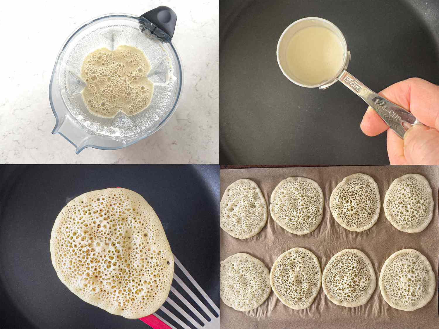 Four image collage of making qatayef