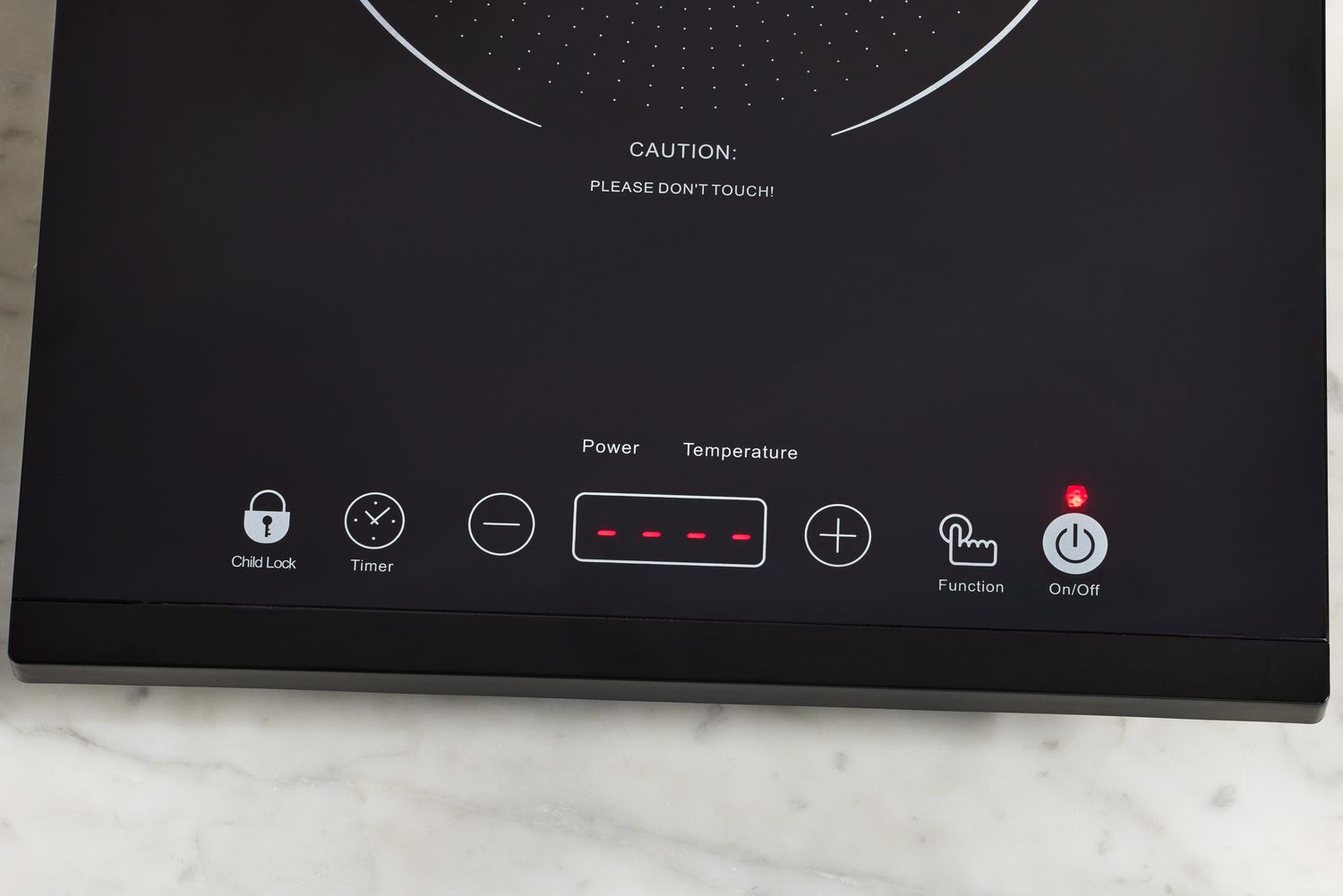 The iSiLER 1800W Sensor Touch Electric Cooktop after first turning on