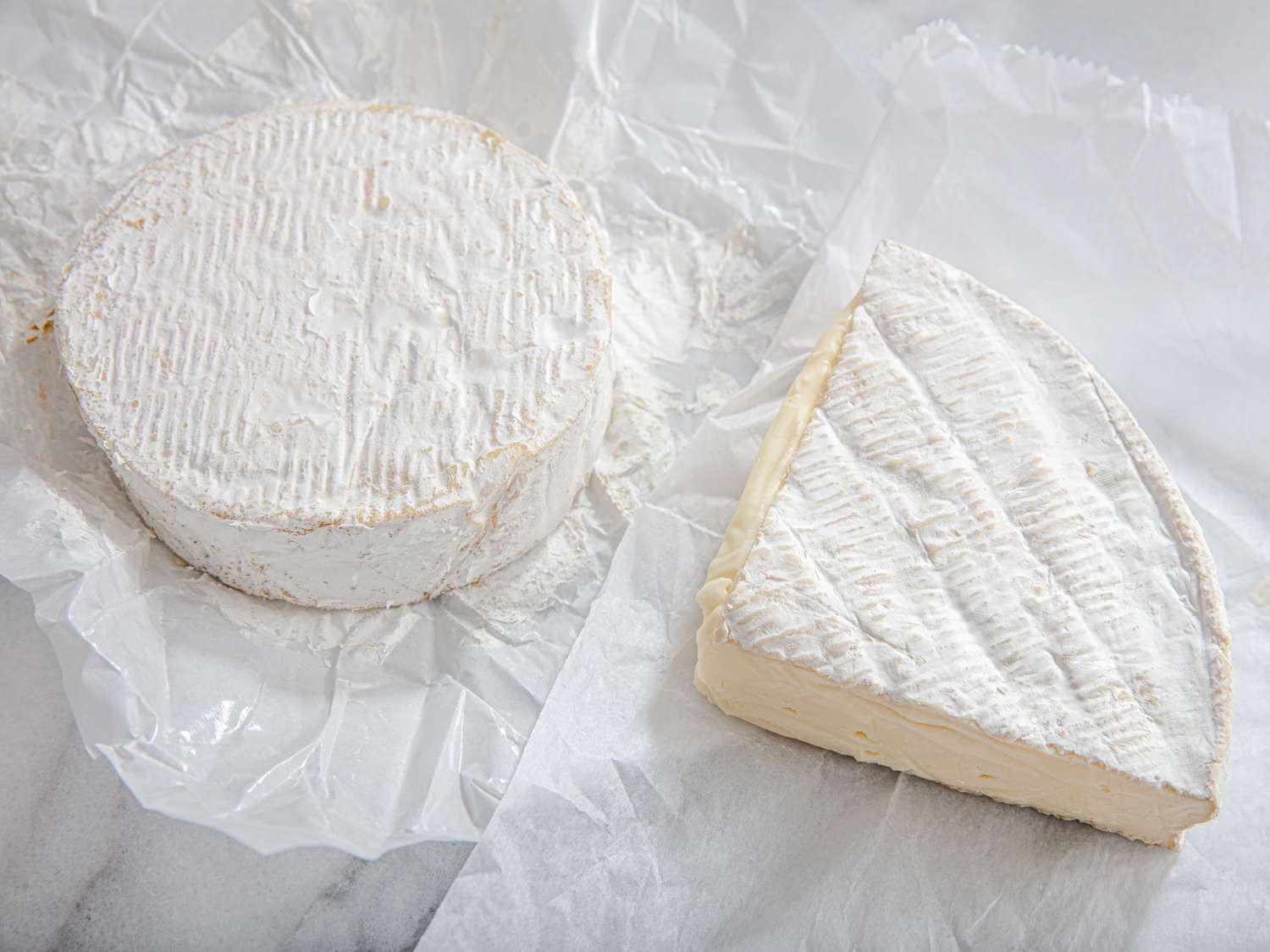 Overhead view of Brie Fermier or a Camembert Fermier