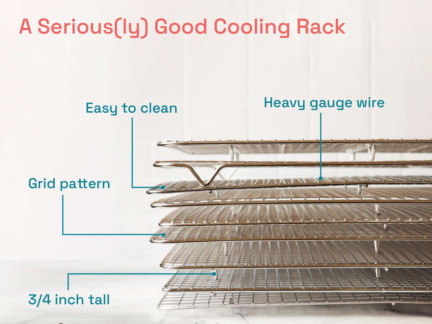A stack of cooling racks on a marble surface with a white background