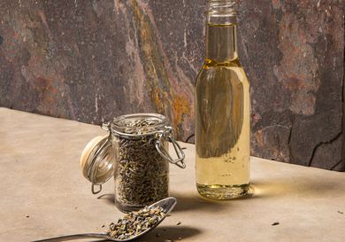 Side view of lavender syrup