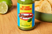 Close up of El Yucateco Salsa Picante Verde De Chile Habañero