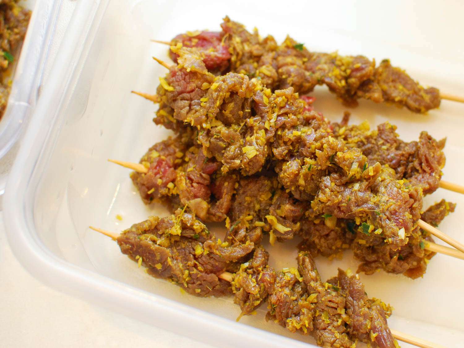 beef skewers marinated in kroueng paste