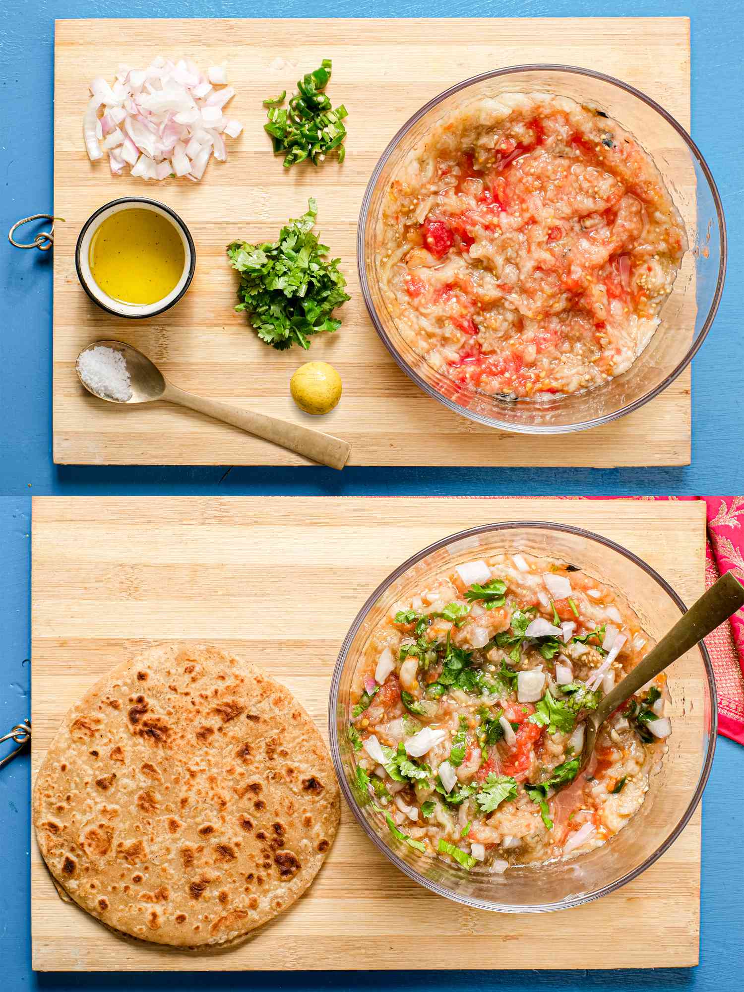 Two Image collage of ingredients before and after being mixed