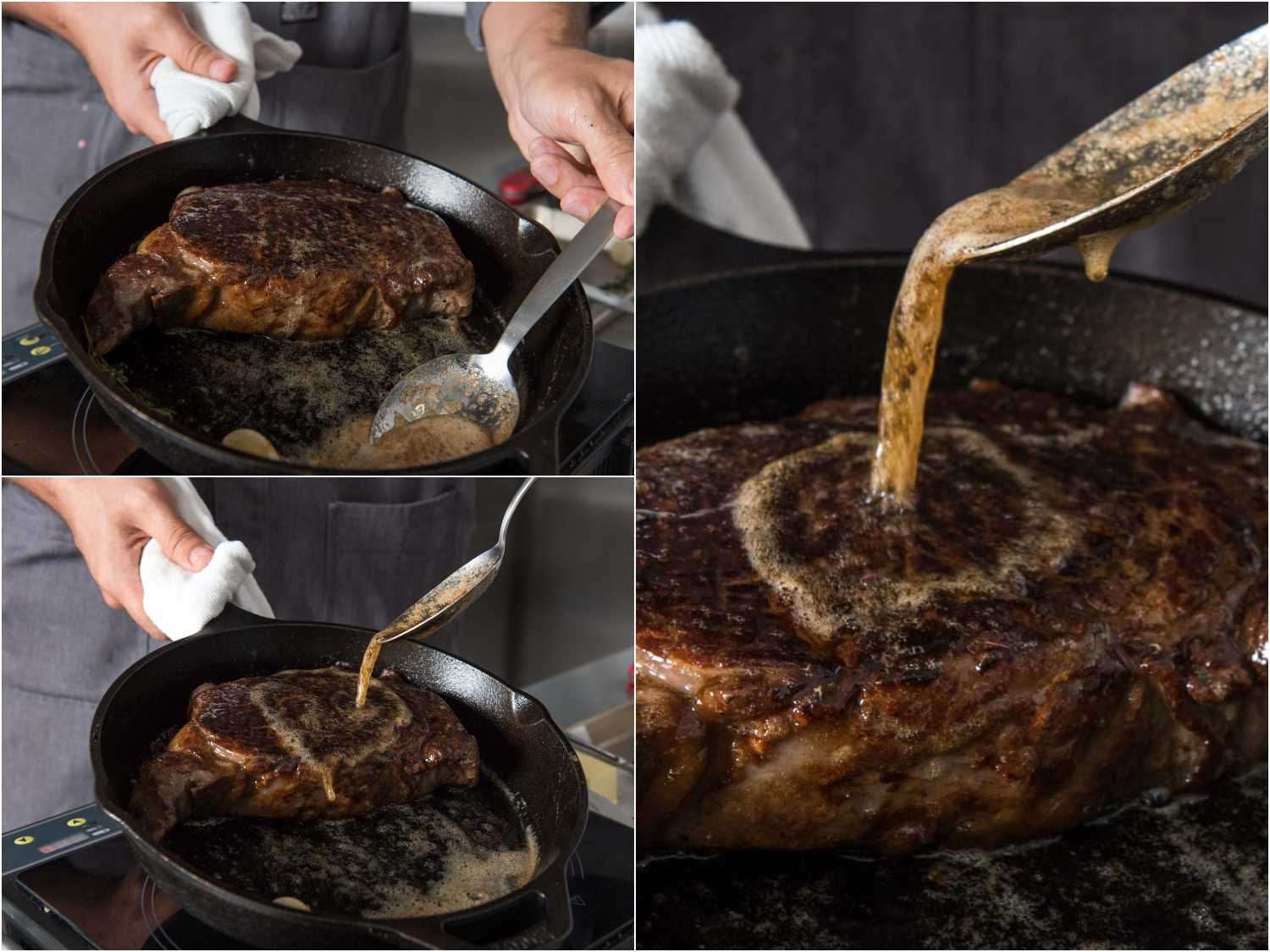 Process of how to baste a steak with butter